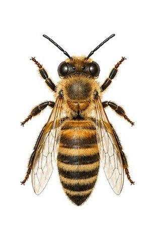 Abeille vue de dessus : corps trapu, doré-brun et velu